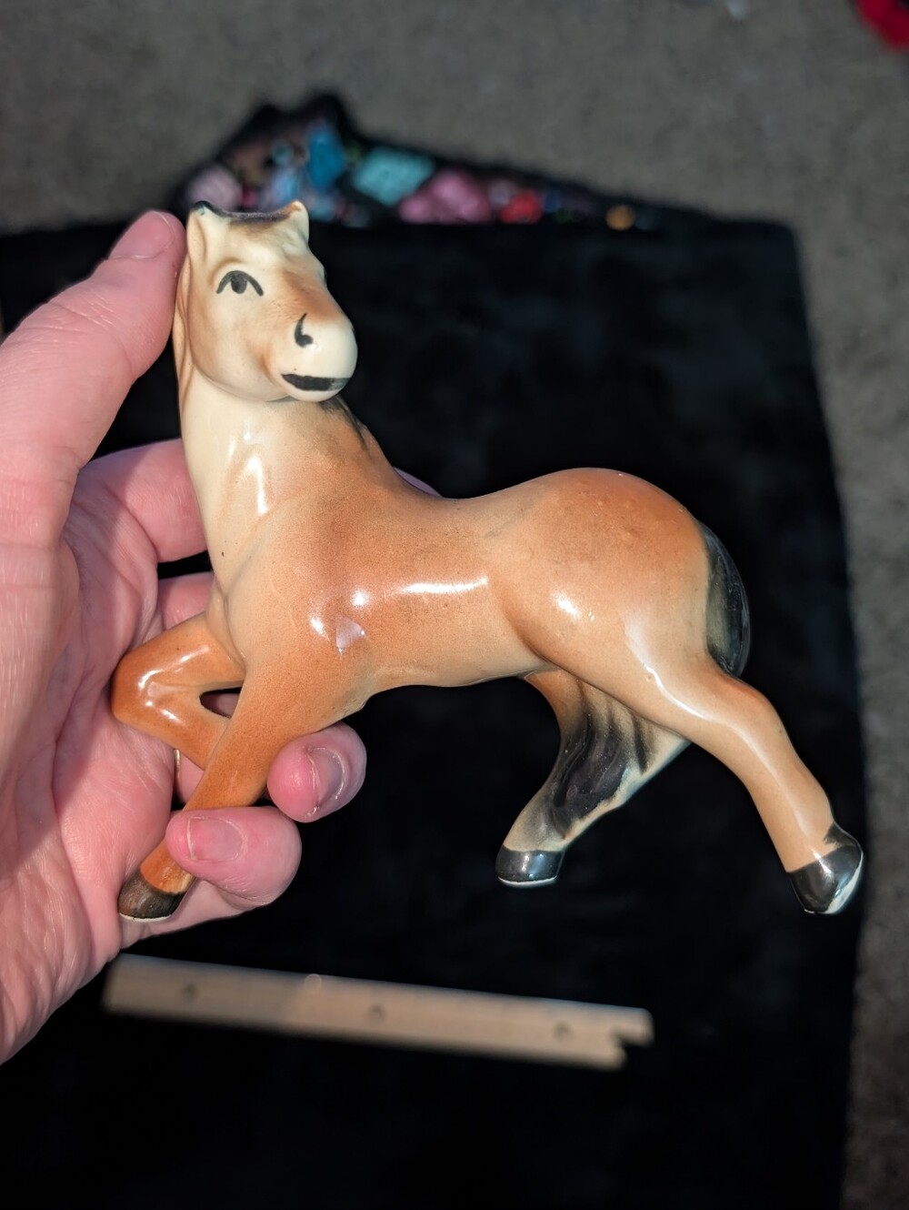 3/$25 Vintage Ceramic Horse Figurine in Tan and Black